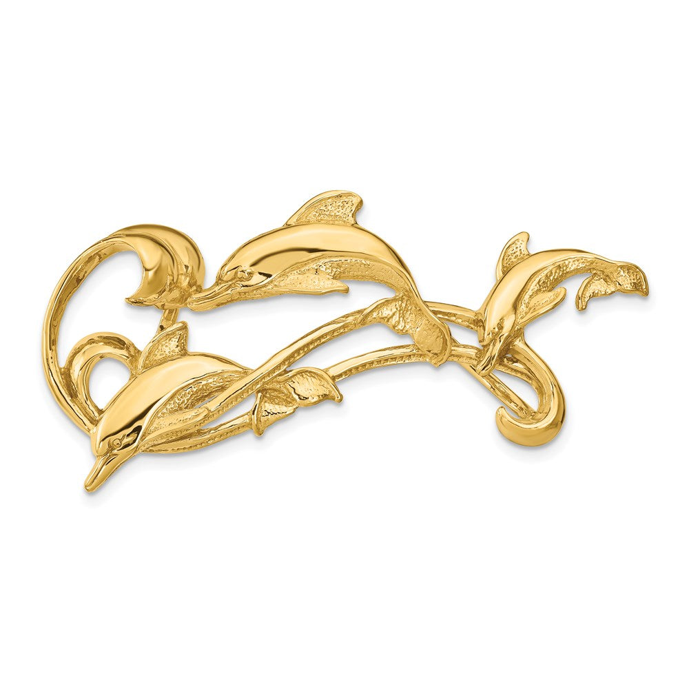 14K Gelbgold Poliert Passt Up To 6mm und 8mm Fantasie Delfin Anhänger