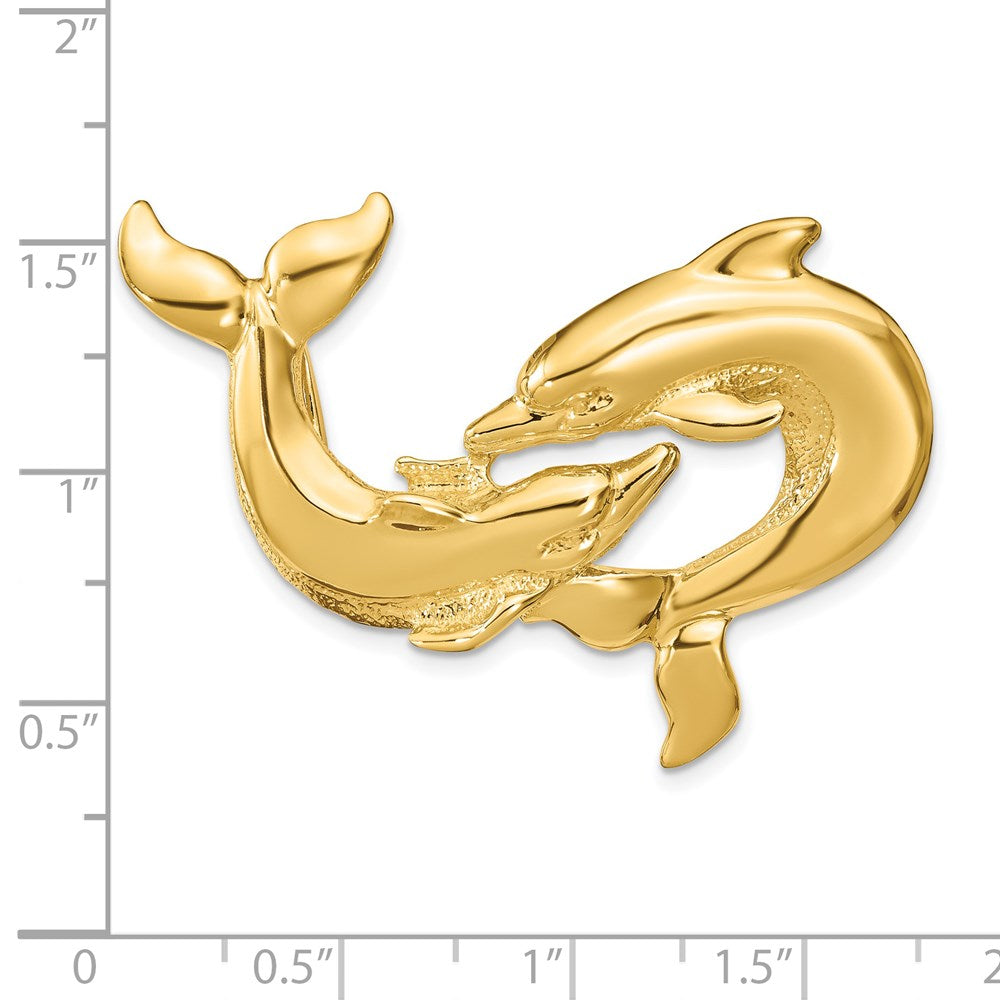 14K Gelbgold Poliert Passt Up To 10mm und 8mm Doppelt Dolphins Anhänger