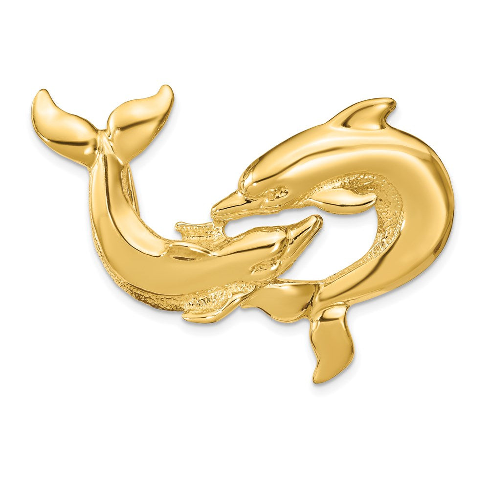 14K Gelbgold Poliert Passt Up To 10mm und 8mm Doppelt Dolphins Anhänger