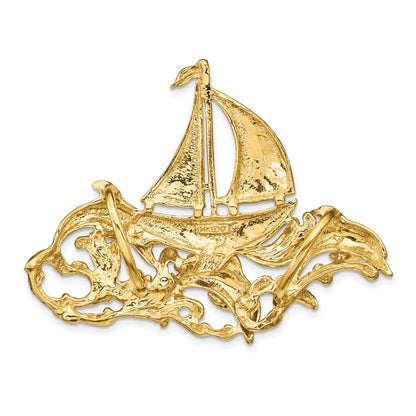 14K Gelbgold Poliert Passt Up To 6mm/8mm Segelboot und Delfin Anhänger
