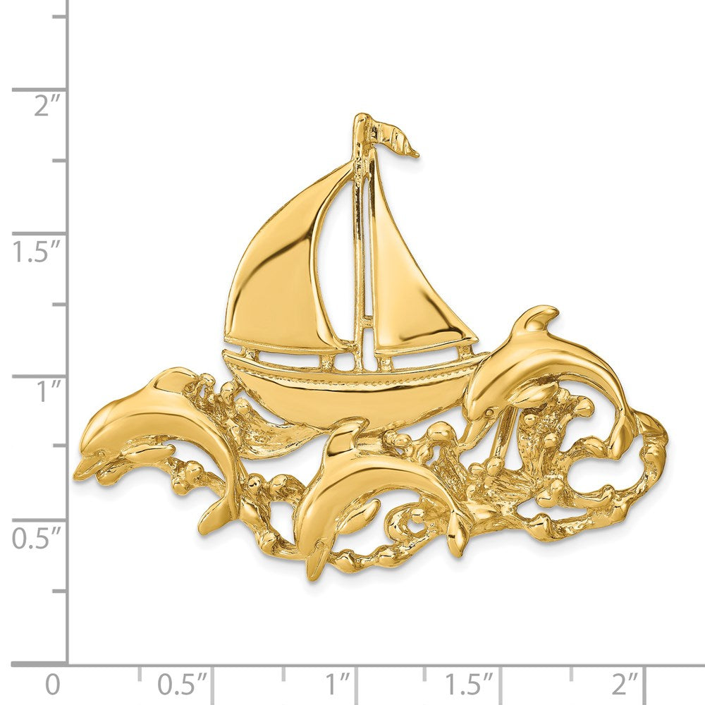14K Gelbgold Poliert Passt Up To 6mm/8mm Segelboot und Delfin Anhänger