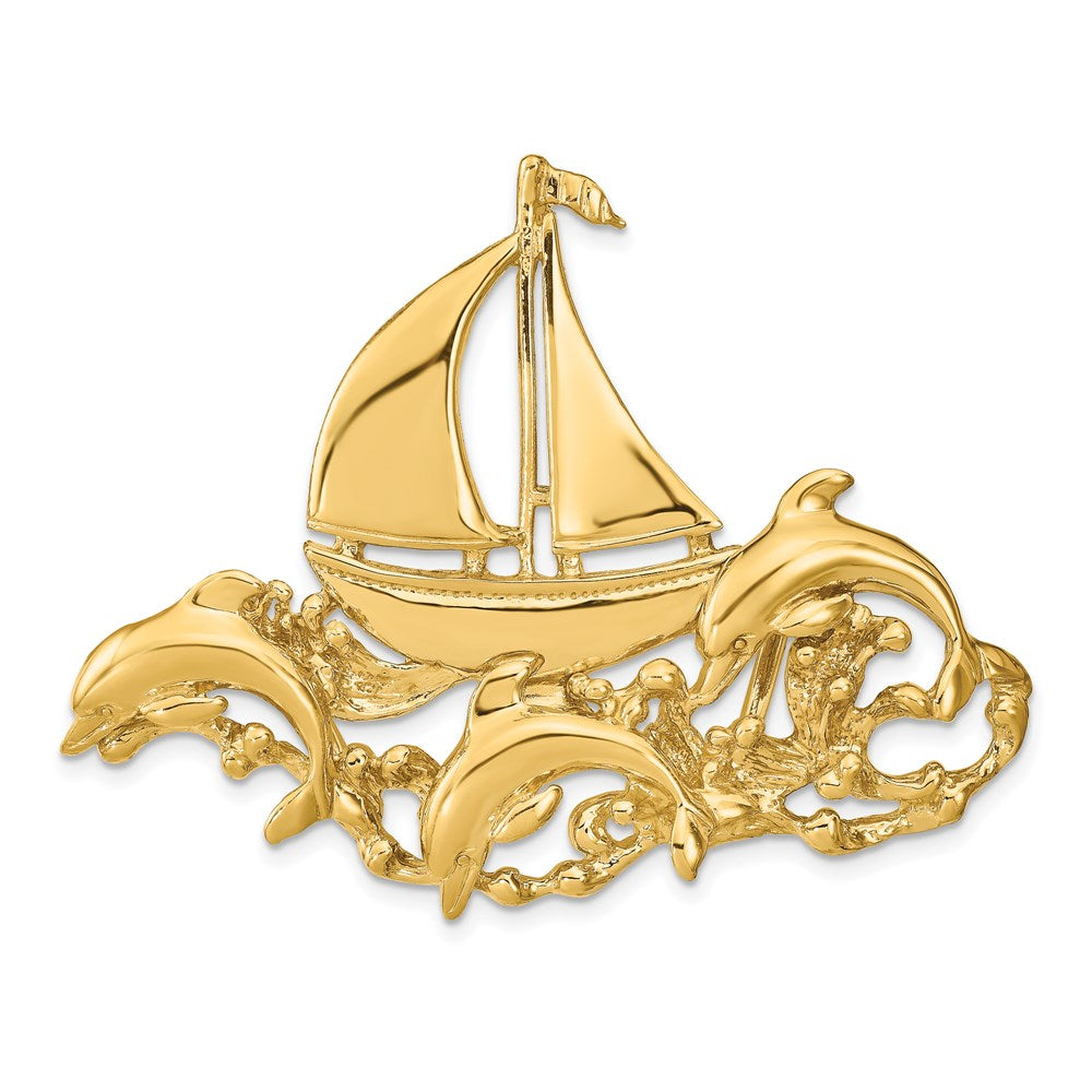 14K Gelbgold Poliert Passt Up To 6mm/8mm Segelboot und Delfin Anhänger
