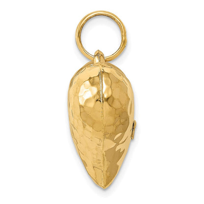 14K Gelbgold polierter und gehämmerter 3D-Herzanhänger