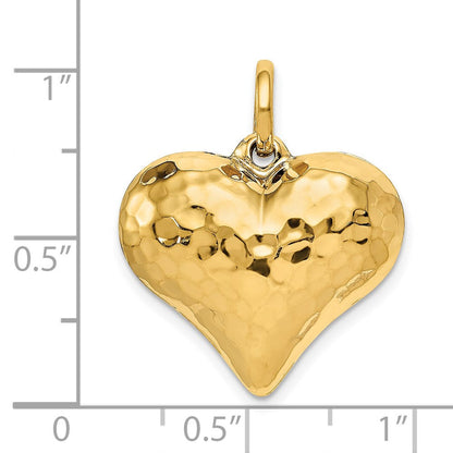 14K Gelbgold polierter und gehämmerter 3D-Herzanhänger