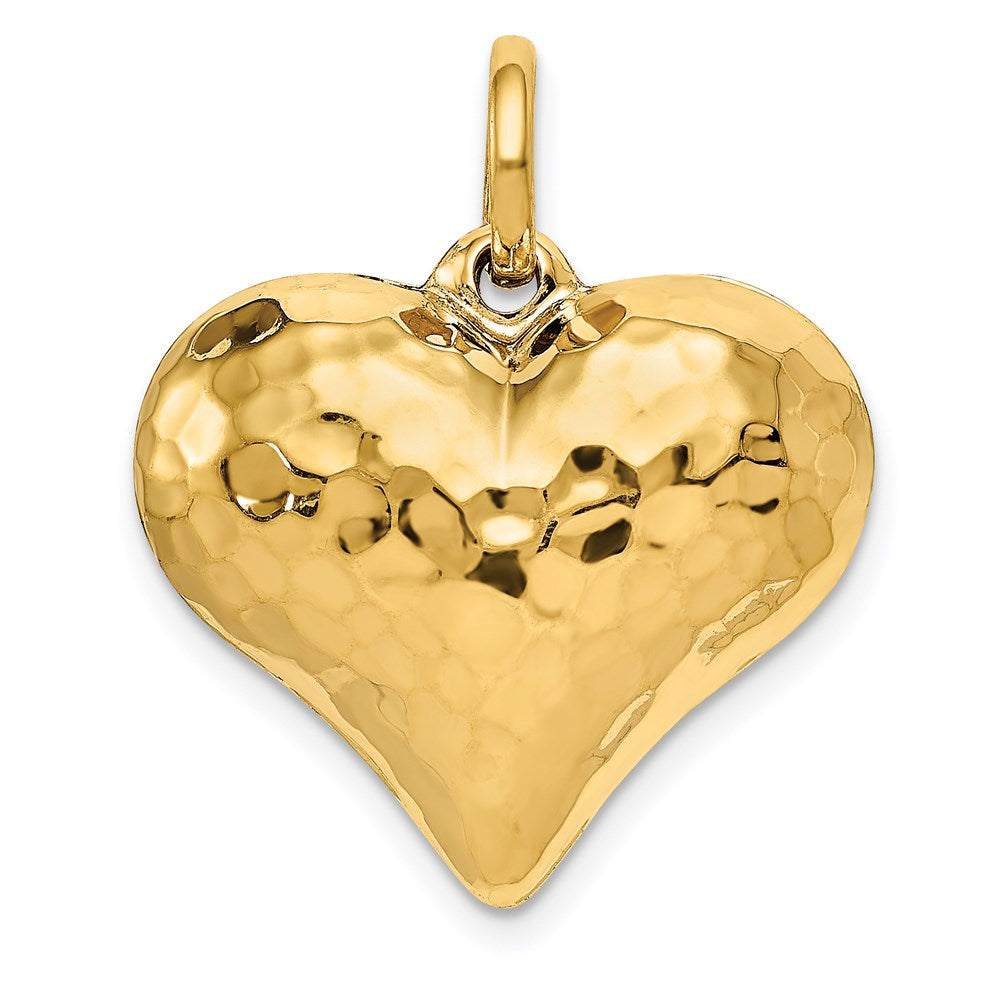 14K Gelbgold polierter und gehämmerter 3D-Herzanhänger