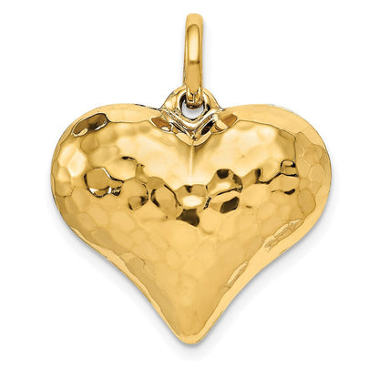14K Gelbgold polierter und gehämmerter 3D-Herzanhänger