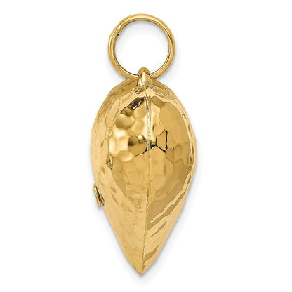 14K Gelbgold Poliert und Gehämmert 3-D Herz-Anhänger