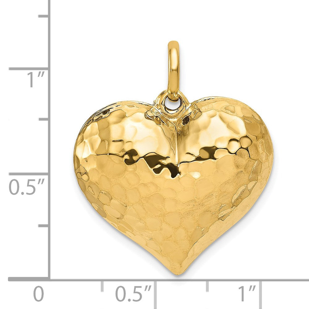14K Gelbgold Poliert und Gehämmert 3-D Herz-Anhänger
