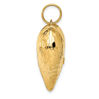 14K Gelbgold Polierter und Gehämmerter 3-D Herz-Anhänger