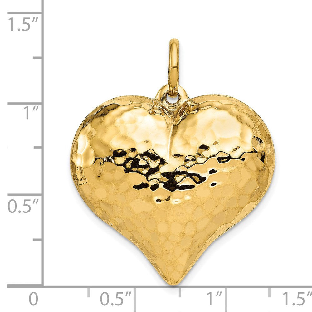 14K Gelbgold Polierter und Gehämmerter 3-D Herz-Anhänger