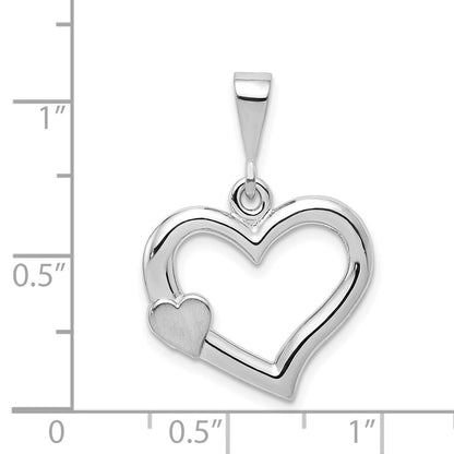 14K Weißgold Massiv Satiniert Poliert Fancy 3D Herz-Anhänger
