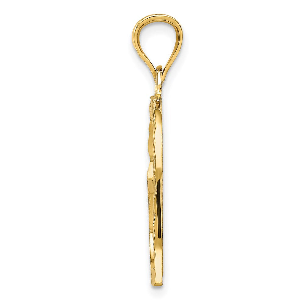 14K Gelbgold Satiniert Diamantiert Crooked Herz Anhänger