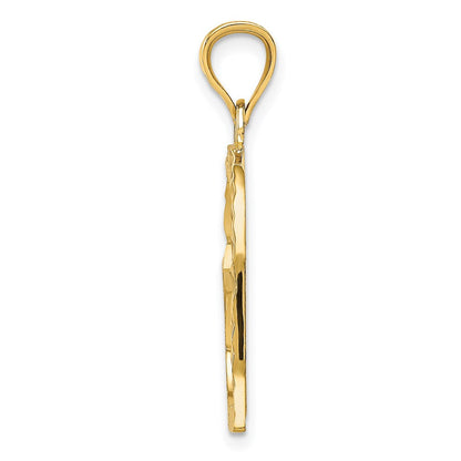 14K Gelbgold Satiniert Diamantiert Crooked Herz Anhänger