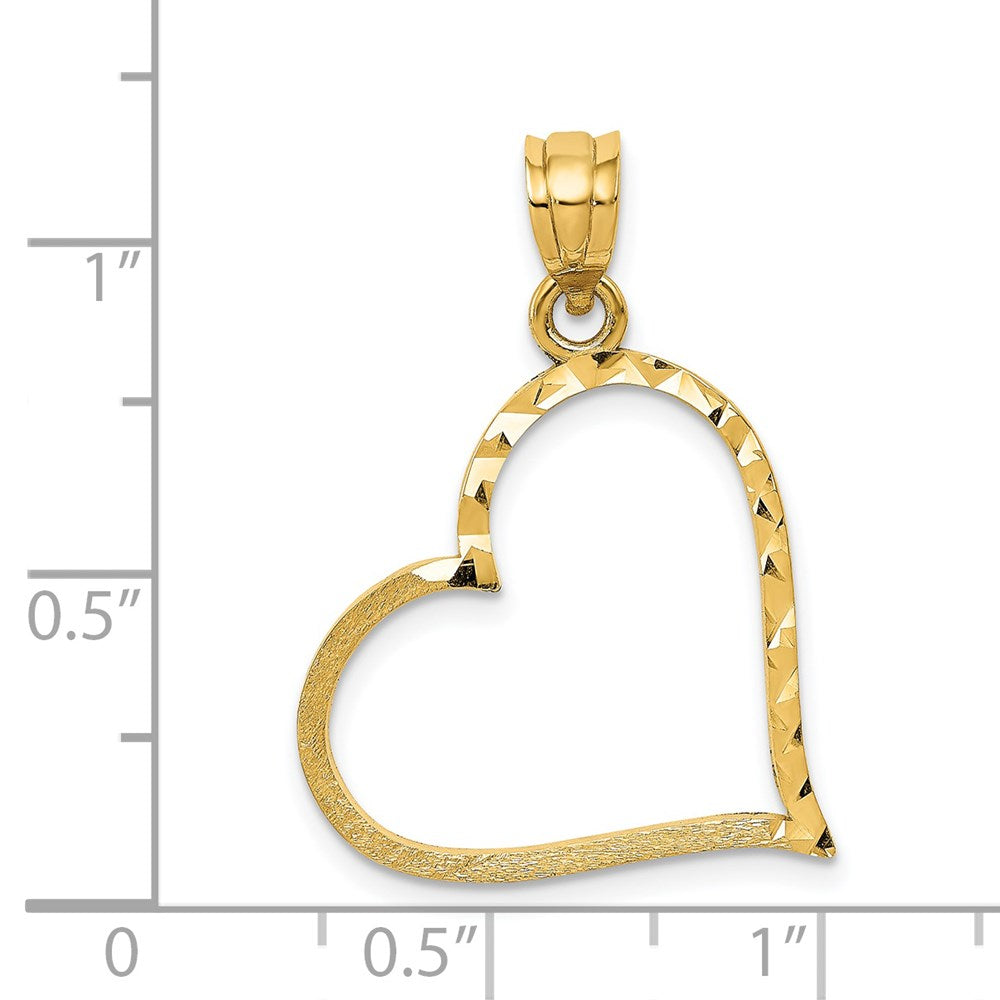 14K Gelbgold Satiniert Diamantiert Crooked Herz Anhänger