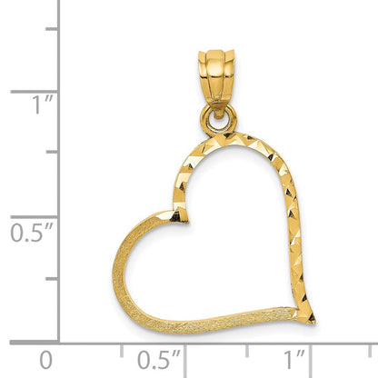 14K Gelbgold Satiniert Diamantiert Crooked Herz Anhänger