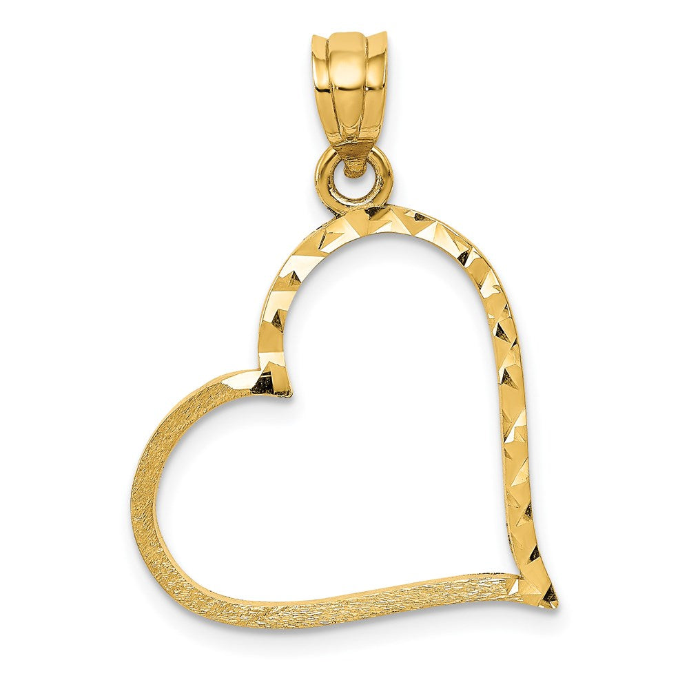 14K Gelbgold Satiniert Diamantiert Crooked Herz Anhänger