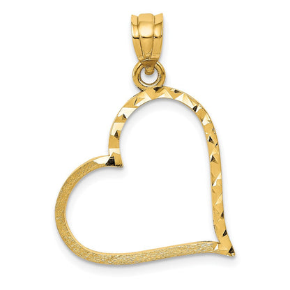 14K Gelbgold Satiniert Diamantiert Crooked Herz Anhänger