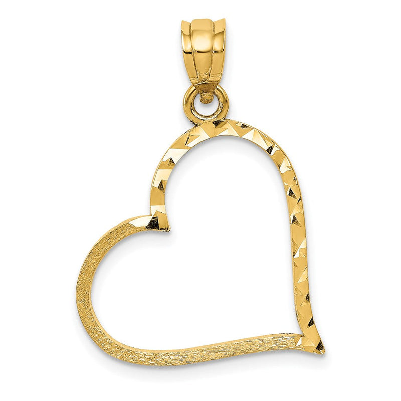 14K Gelbgold Satiniert Diamantiert Crooked Herz Anhänger