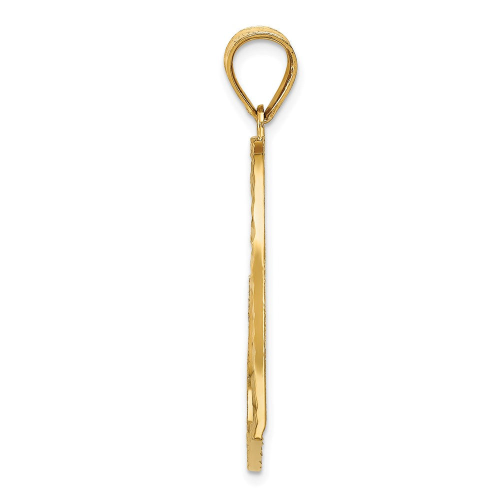 14K Gelbgold Satin-Anhänger, diamantgeschliffenes schiefes Herz