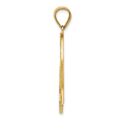 14K Gelbgold Satin-Anhänger, diamantgeschliffenes schiefes Herz