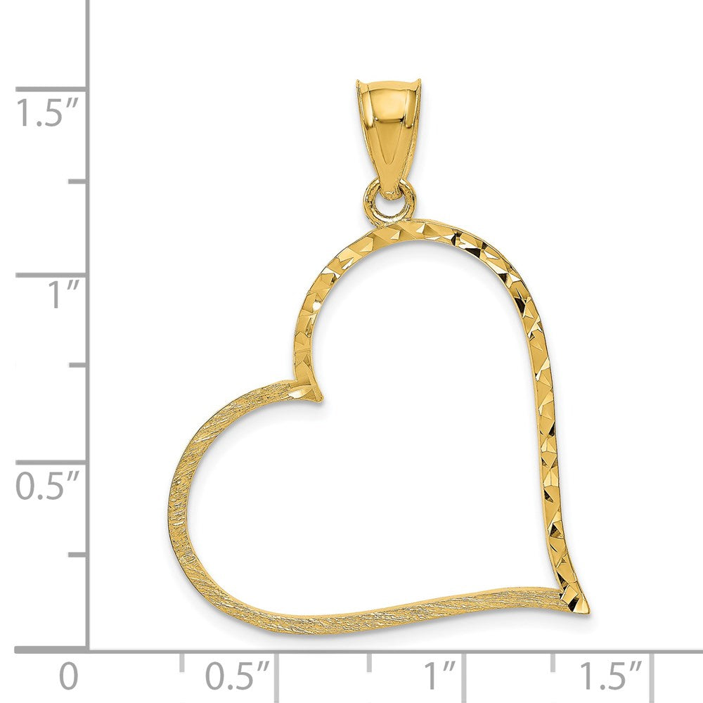 14K Gelbgold Satin-Anhänger, diamantgeschliffenes schiefes Herz