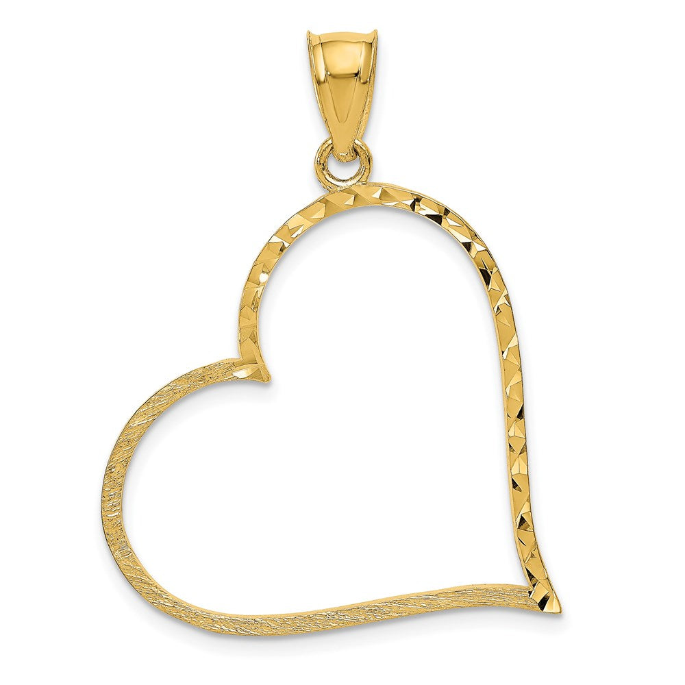 14K Gelbgold Satin-Anhänger, diamantgeschliffenes schiefes Herz