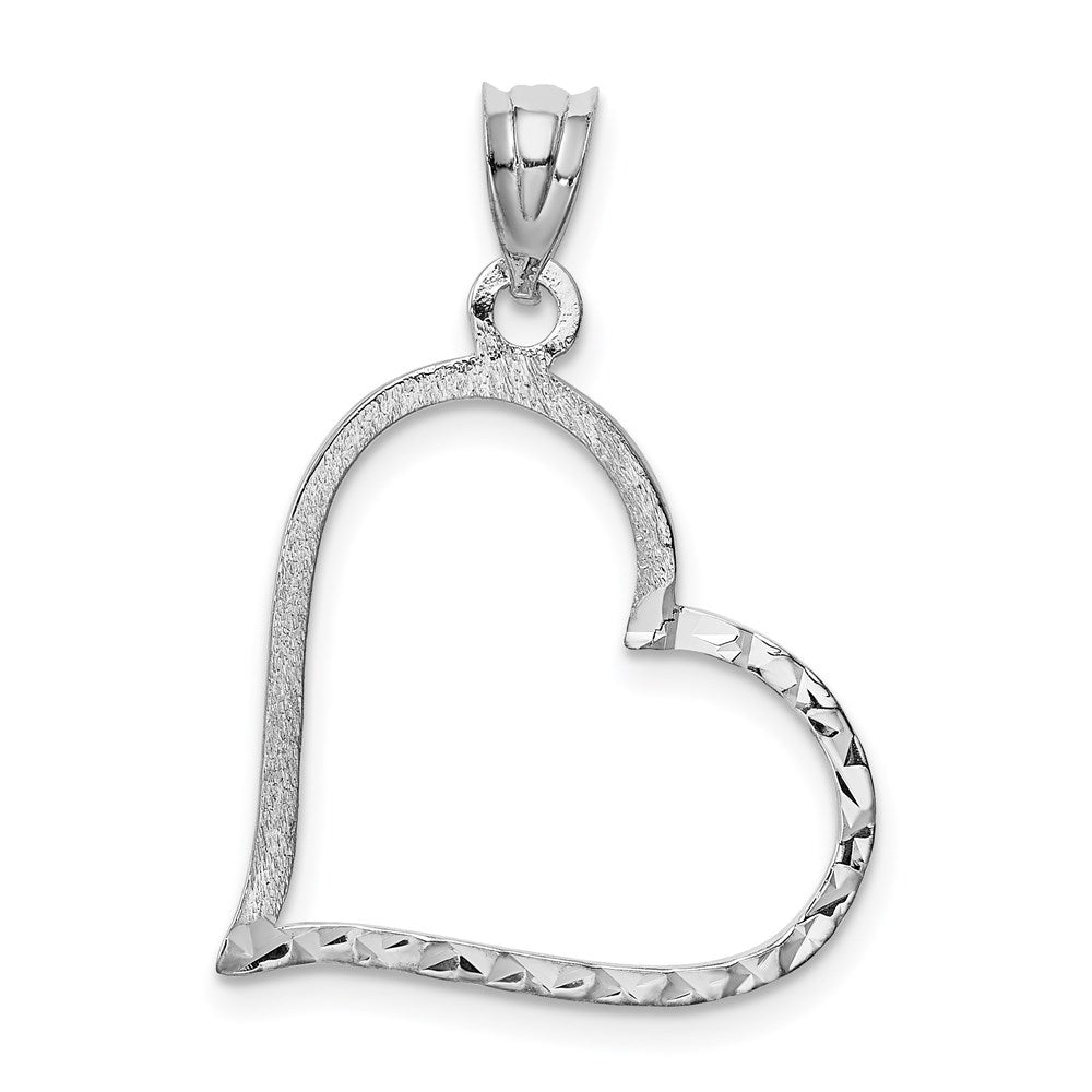 14K Weißgold Massiv Satiniert Diamantiert Wendbar Herz Anhänger