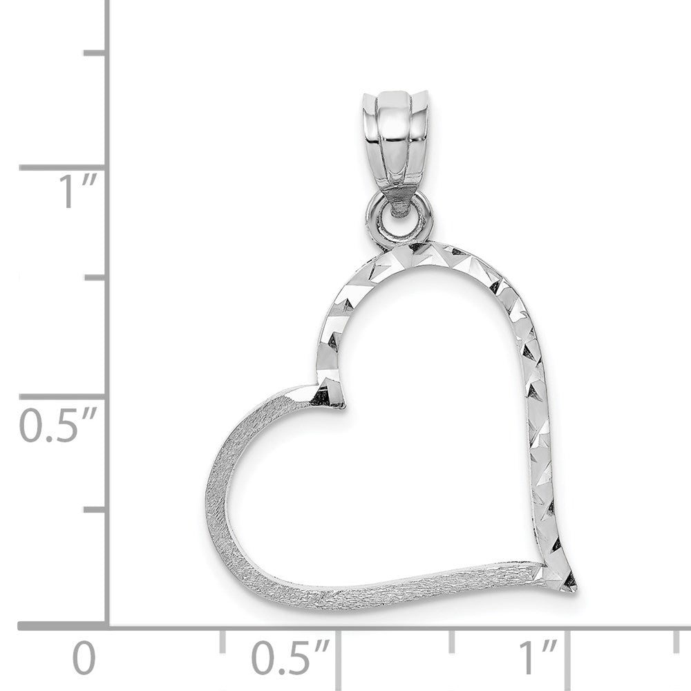 14K Weißgold Massiv Satiniert Diamantiert Wendbar Herz Anhänger