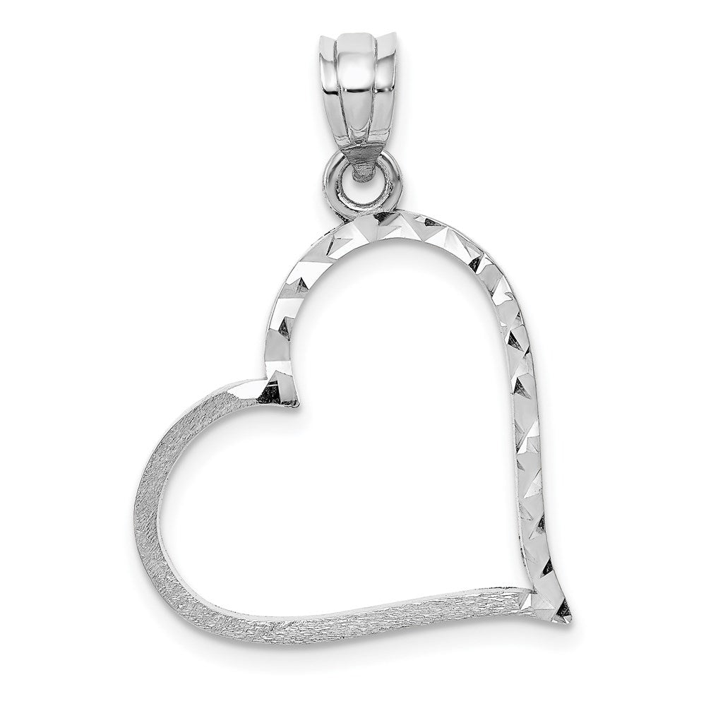 14K Weißgold Massiv Satiniert Diamantiert Wendbar Herz Anhänger