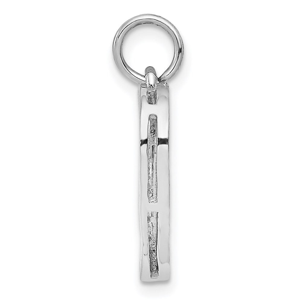 14 Karat Weißgold massiver diamantgeschliffener Fancy-Filigran-Herz-Charm
