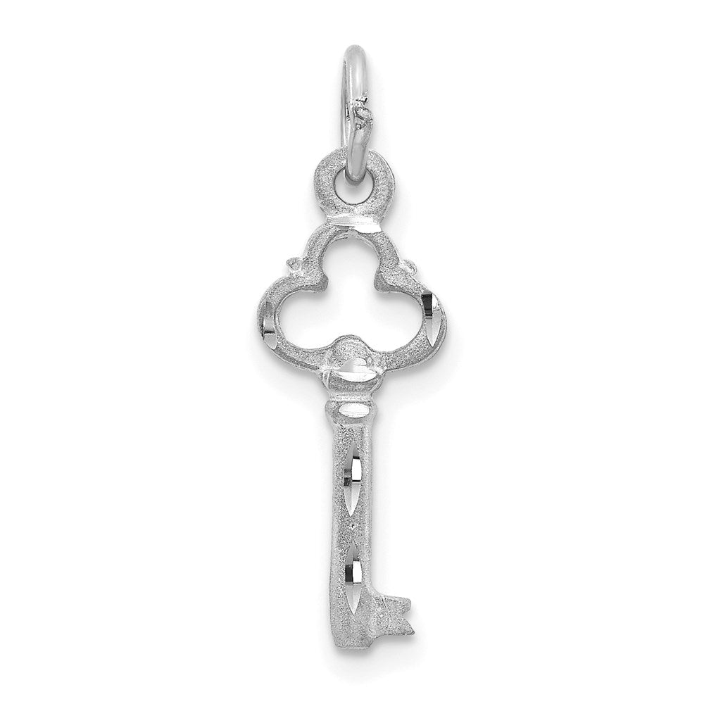 14K Weißgold Poliert Diamantiert 3d Key Charm
