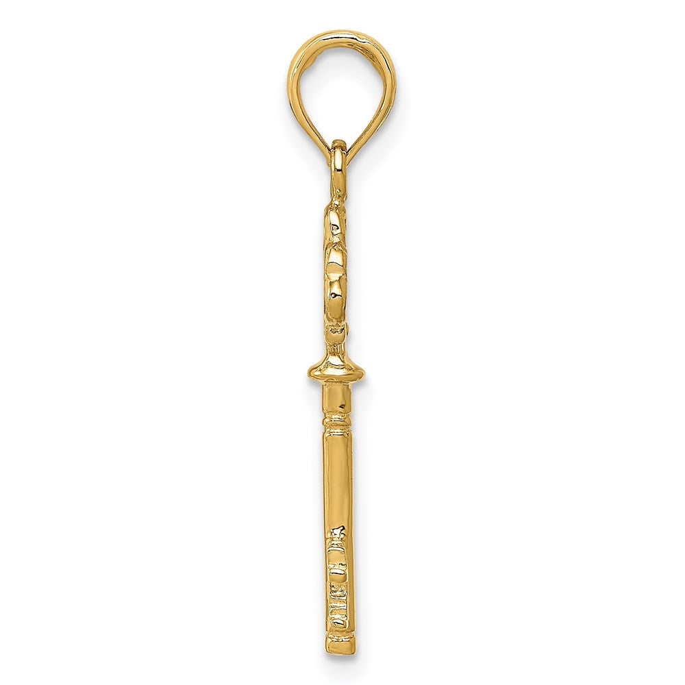 14K Gelbgold Poliert 3-d Herzen Key Charm
