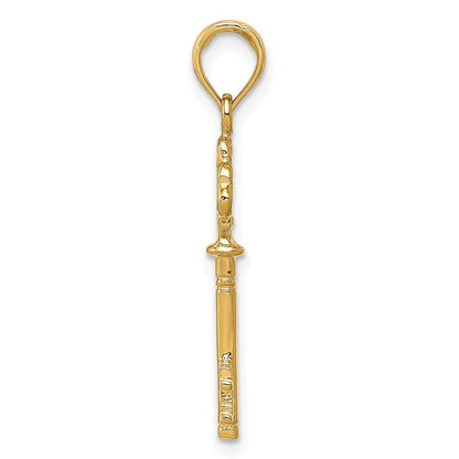 14K Gelbgold Poliert 3-d Herzen Key Charm