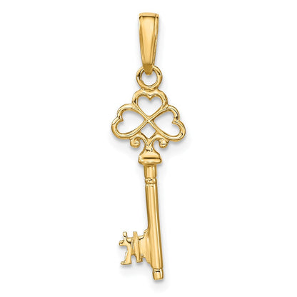 14K Gelbgold Poliert 3-d Herzen Key Charm