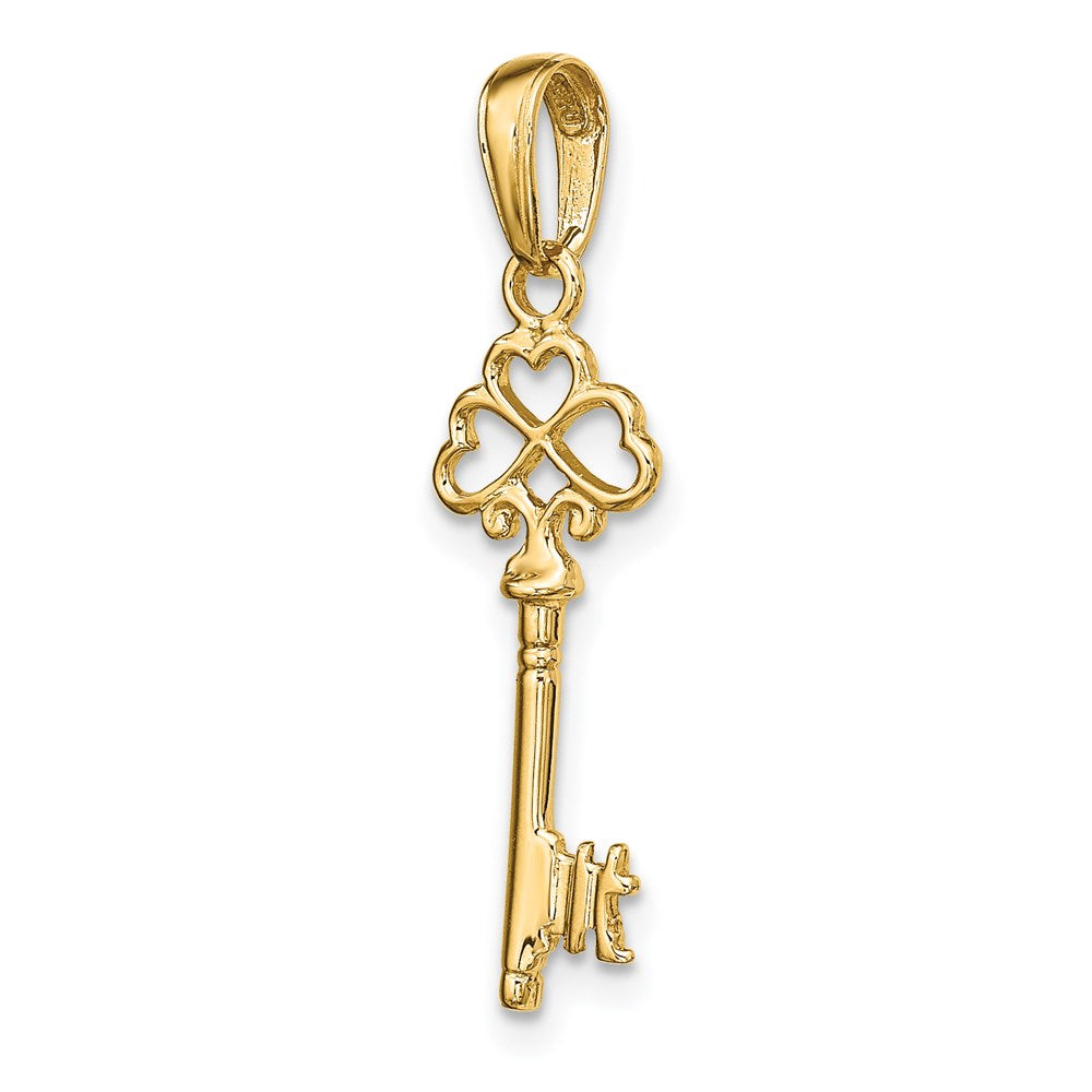 14K Gelbgold Poliert 3-d Herzen Key Charm