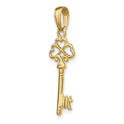 14K Gelbgold Poliert 3-d Herzen Key Charm