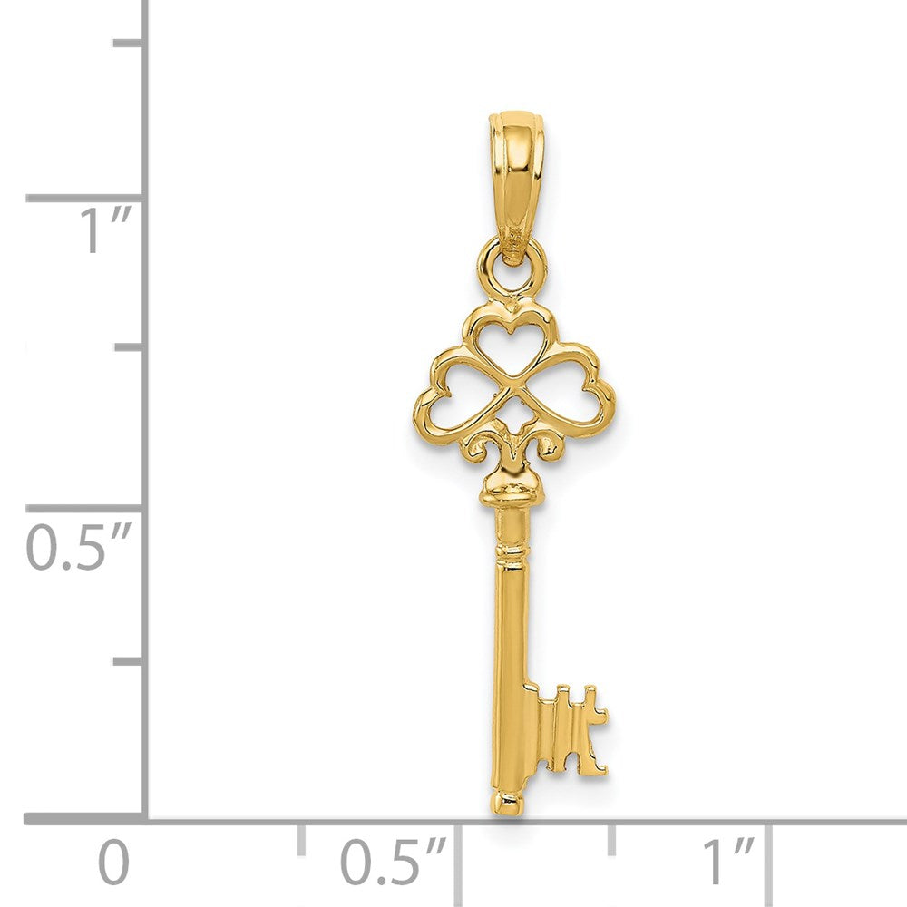 14K Gelbgold Poliert 3-d Herzen Key Charm