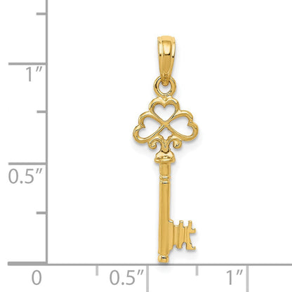 14K Gelbgold Poliert 3-d Herzen Key Charm