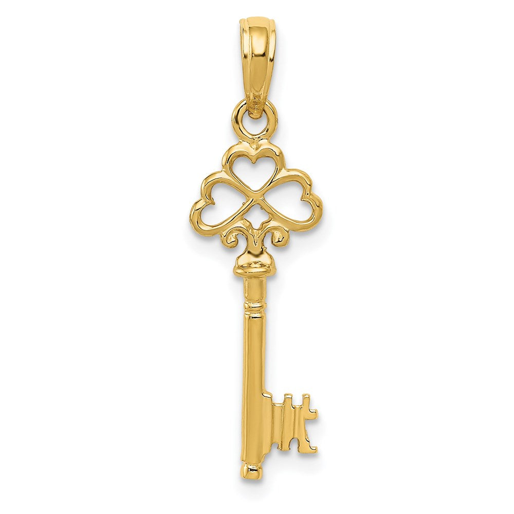 14K Gelbgold Poliert 3-d Herzen Key Charm