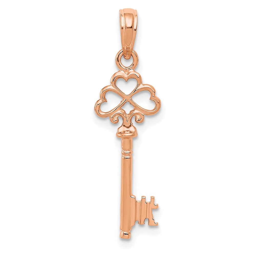 14K Roségold Poliert 3-d Herzen Key Charm
