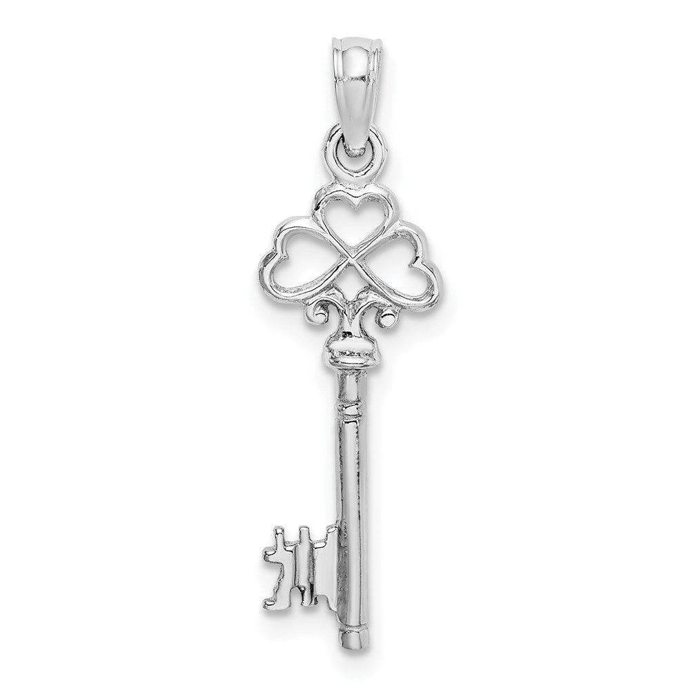 14K Weißgold 3-d Key mit Herzen Charm