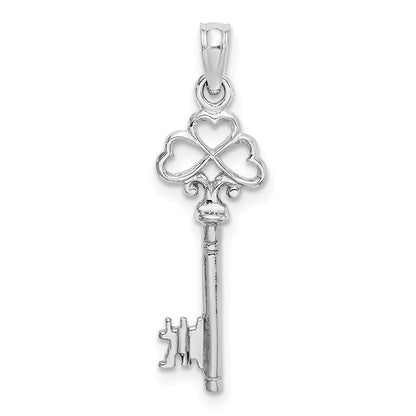 14K Weißgold 3-d Key mit Herzen Charm