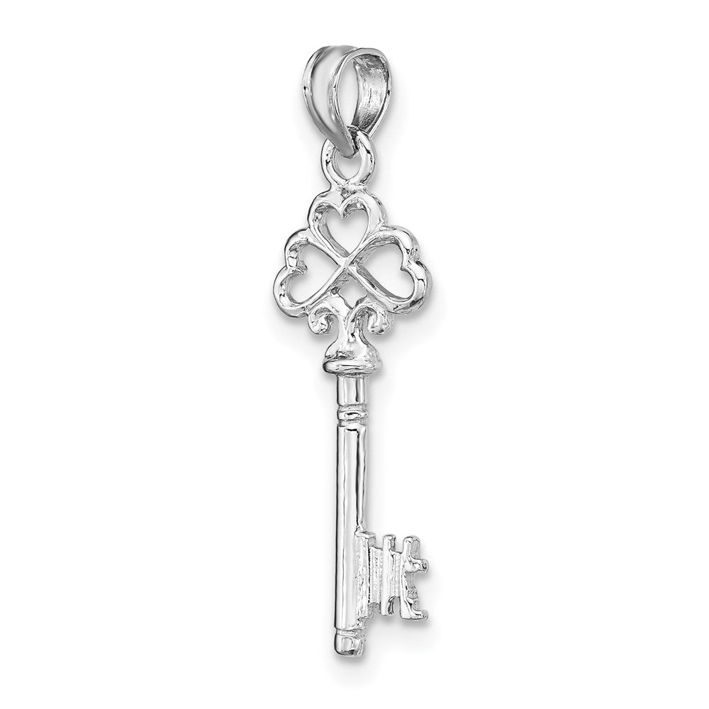 14K Weißgold 3-d Key mit Herzen Charm