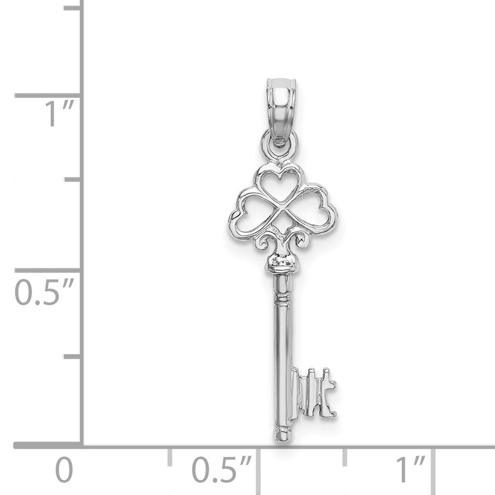 14K Weißgold 3-d Key mit Herzen Charm