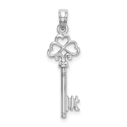 14K Weißgold 3-d Key mit Herzen Charm