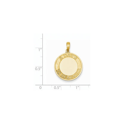 14K Gelbgold polierter facettierter Scheiben-Charm „Ein Tag, den man sich merken sollte