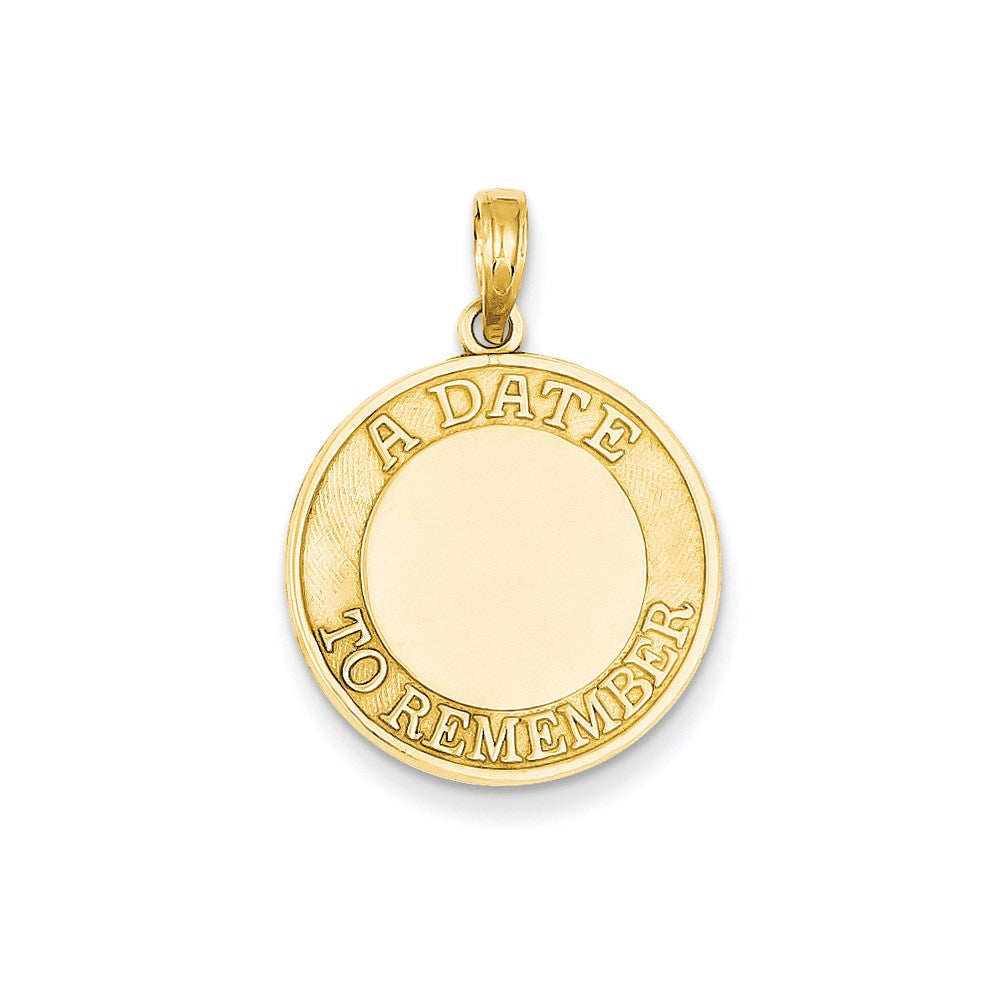 14K Gelbgold polierter facettierter Scheiben-Charm „Ein Tag, den man sich merken sollte