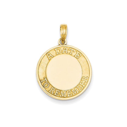 14K Gelbgold polierter facettierter Scheiben-Charm „Ein Tag, den man sich merken sollte