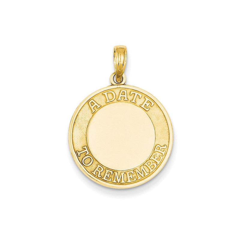 14K Gelbgold polierter facettierter Scheiben-Charm „Ein Tag, den man sich merken sollte