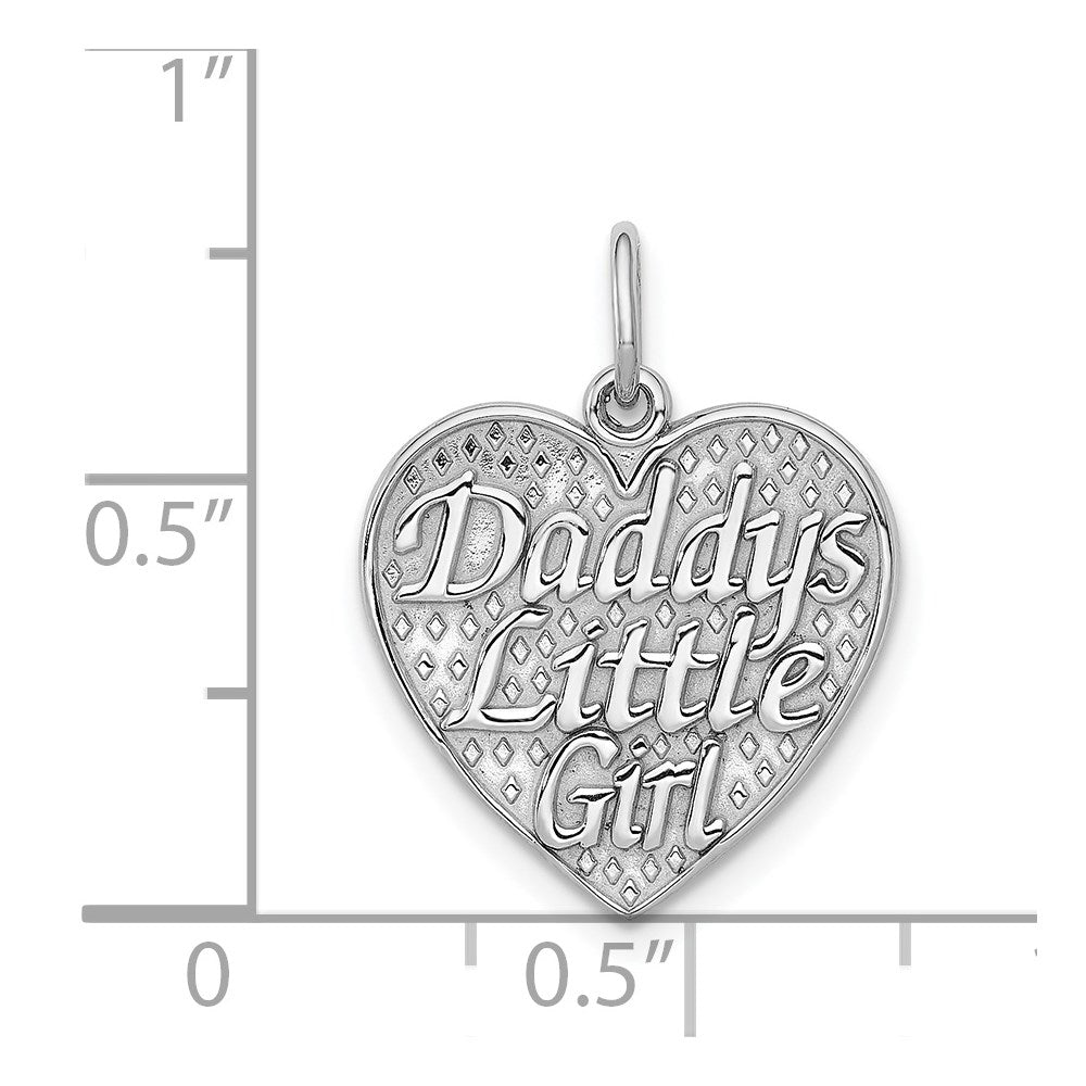 14k Weißgold polierter Charm „DADDYS LITTLE GIRL" in Herzform